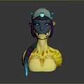 Fantasy Themed Sculpture Carving With Blue Helmet Purple Face Yellow Torso And Long Tail