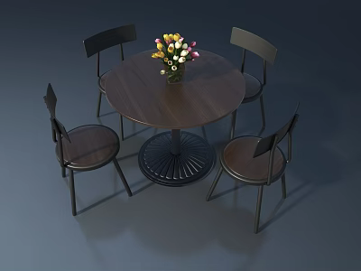 Hinged Door Design For Dining Area With Round Table And Four Chairs 3d model