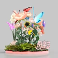 Decorative Floral Installation for Mother's Day with Colorful Flowers Butterflies and Greenery