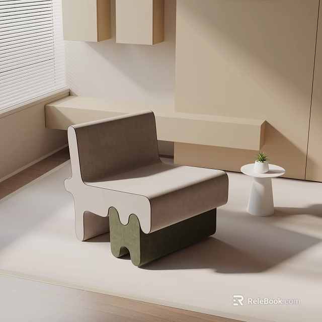 Modern Upholstered Lounge Chair With Gray Green Design And Side Table Plant 3d model 