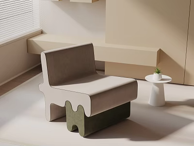 Modern Upholstered Lounge Chair With Gray Green Design And Side Table Plant 3d model