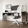Modern Home Office Desk Setup With Computer Monitor Ergonomic Chair And Desk Lamp