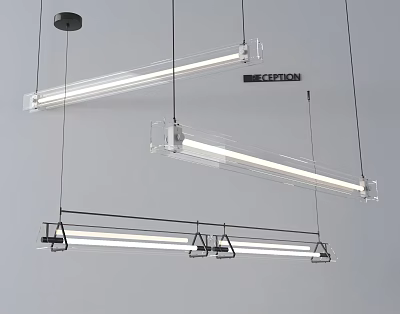 Sleek Modern Linear LED Chandeliers With Transparent White Body Black Hanging Wires And Base 3d model