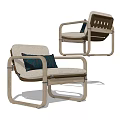 Modern Leisure Chair With Wooden Frame Beige Cushion And Black Pillow