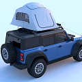 Blue Off Road Vehicle With White Roof Tent And Ladder For Camping Adventure