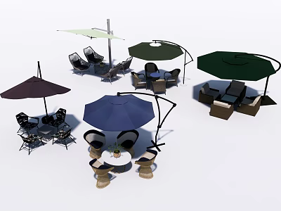Modern Outdoor Tables and Chairs Outdoor Furniture Sun Umbrella & Seat 3d model