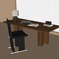Middle-ancient Style Desk and Chair Combination Single Chair Desk Venetian Blinds 3d model