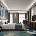 Elegant Modern Hotel Guest Room With Comfortable Bed Desk Chair And Decorative Painting