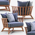Modern Wooden Frame Leisure Chair With Blue Cushion And Comfortable Pillows