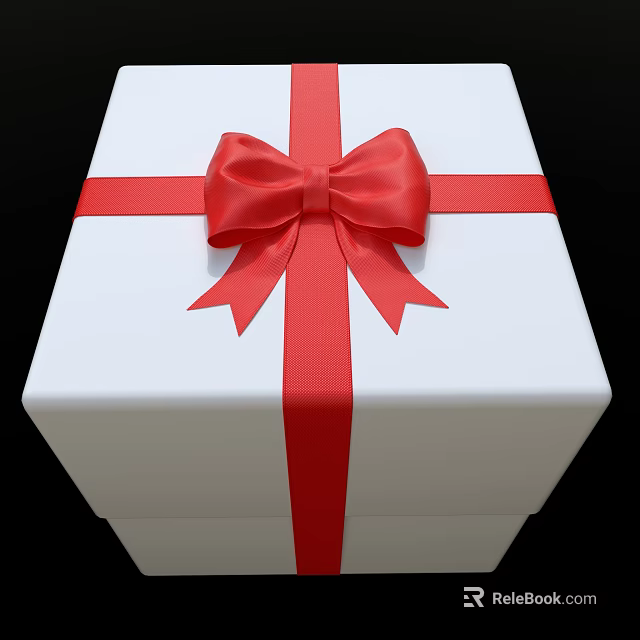 White Gift Box With Red Ribbon And Bow For Everyday Use 3d model 