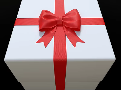 White Gift Box With Red Ribbon And Bow For Everyday Use 3d model