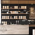 Modern Coffee Shop Interior With Wooden Counter Coffee Machines Chalkboard Menu And Hanging Lights