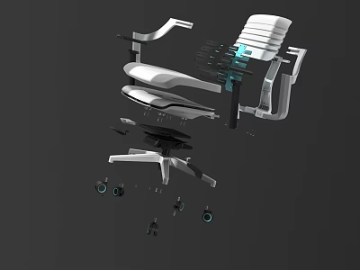 Modern Office Chair Exploded View With Seat Backrest Armrest And Wheels 3d model