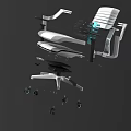 Modern Office Chair Exploded View With Seat Backrest Armrest And Wheels 3d model