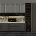 Modern Kitchen Interior With White Cabinets Marble Countertop And Dark Storage Shelves 3d model