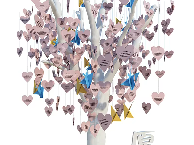 Enchanting Treehouse Design With Heart Shaped Cards And Paper Cranes 3d model