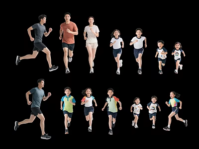 Group of Adults and Children Running Together in Active Sports Scene 3d model
