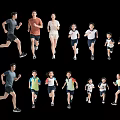 Group of Adults and Children Running Together in Active Sports Scene