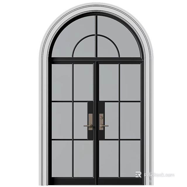 Elegant Double Doors With Glass Panes And Modern Metal Frame Design 3d model 