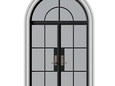 Elegant Double Doors With Glass Panes And Modern Metal Frame Design 3d model