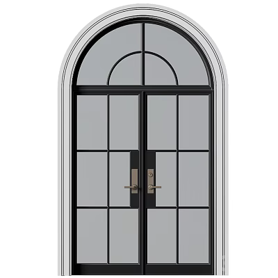 Elegant Double Doors With Glass Panes And Modern Metal Frame Design 3d model
