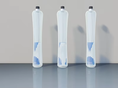 Three Transparent LAVIE Bottles With Blue Patterns On Gray Surface Light Background 3d model