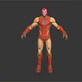 Highly Detailed Red Armor 3D Game Movie Character Featuring Shiny Chest Reactor
