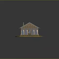 Wooden House with Gray Roof and Chimney Large Windows Surrounded by Yellow Fallen Leaves