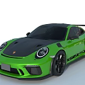 Green Sports Car With Black Roof Rear Spoiler And Sporty Design
