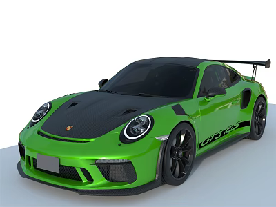 Green Sports Car With Black Roof Rear Spoiler And Sporty Design 3d model