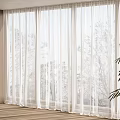 Light Filtering White Sheer Curtains Covering Window with Trees Outside Indoor Space 3d model