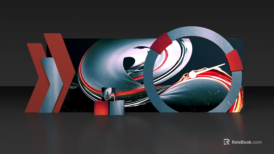 Modern Abstract Art Photo Spot With Red Grey Ring Installation And Streamlined Design 3d model 