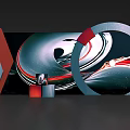 Modern Abstract Art Photo Spot With Red Grey Ring Installation And Streamlined Design