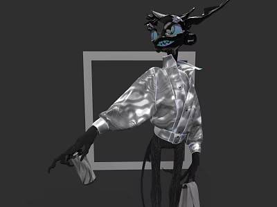 Silver Shiny Long Sleeved Shirt With Collar And Buttons On Gray Background 3d model