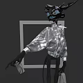 Silver Shiny Long Sleeved Shirt With Collar And Buttons On Gray Background
