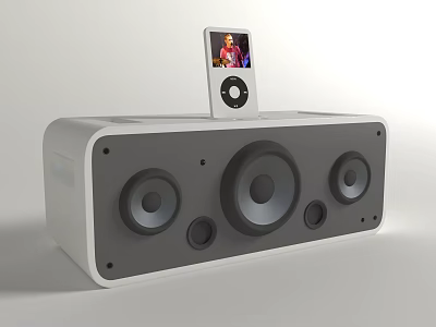 White Home Audio Speaker System With iPod Device And Music Display Screen 3d model
