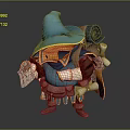 Fantasy Wizard Character With Blue Pointed Hat Scrolls Map And Decorated Outfit 3d model