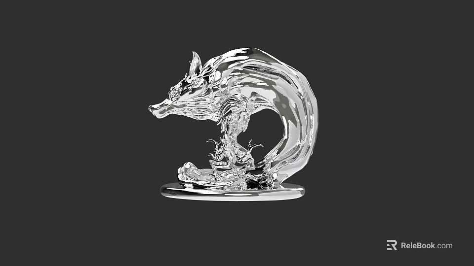 Transparent Crystal Fox Doll Decorative Ornament With Elegant Curved Design 3d model 