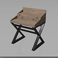 Modern Dressing Table With Wooden Top Two Drawers And X Shaped Black Metal Legs