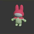 Cute 3D Cartoon Game Movie Character With Pink Bunny Ear Hat And White Body