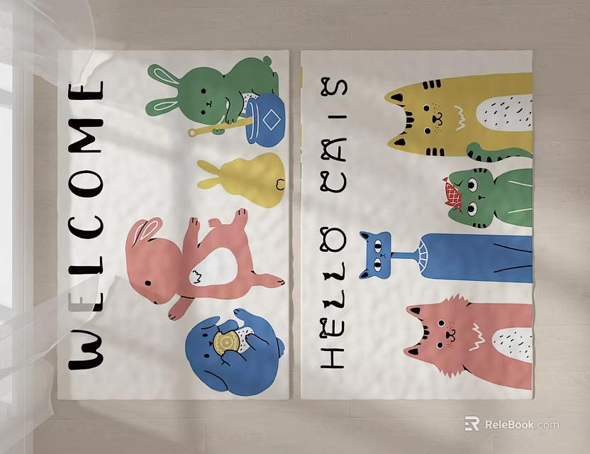 Cute Colorful Kitchen Curtain With Cartoon Animals Welcome Hello Cats Prints 3d model 