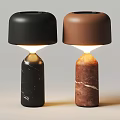 Two Modern Table Lamps With Black And Brown Shades And Marble Bases