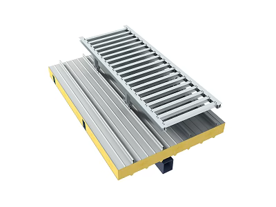 Sturdy Industrial Roller Conveyor Platform With Metal Structure And Yellow Base 3d model