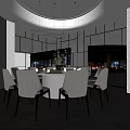 Elegant Private Dining Room With Round Table Chandelier And Lattice Patterned Walls 3d model