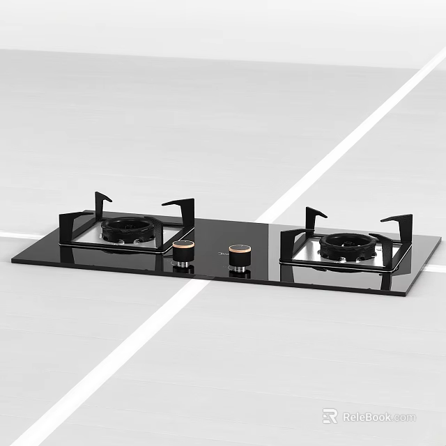 Modern Kitchen Gas Stove With Black Glass Top And Two Burners 3d model 