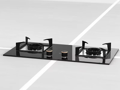 Modern Kitchen Gas Stove With Black Glass Top And Two Burners 3d model