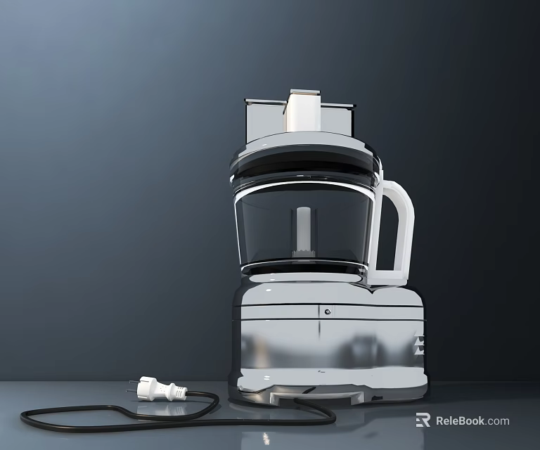 Modern White And Gray Food Processor With Transparent Container And Power Cord 3d model 