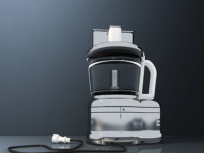 Modern White And Gray Food Processor With Transparent Container And Power Cord 3d model