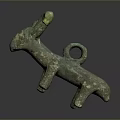 Ancient Bronze Sheep Sculpture Carving With Curved Horns And Green Patina Design