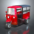 Red Metal Three Wheeled Tuk Tuk Cab With Seats And Black Wheels